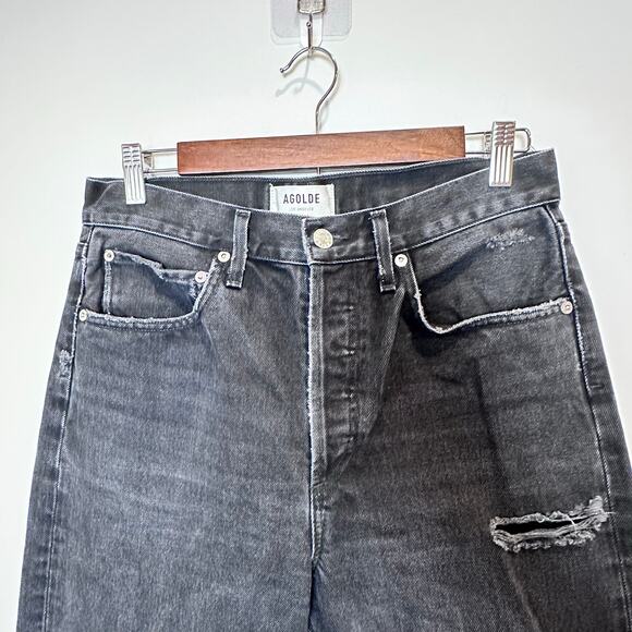 AGOLDE ’90s Pinch Waist Straight Jeans Size 27 Black Distressed Button-Fly - Picture 5 of 10